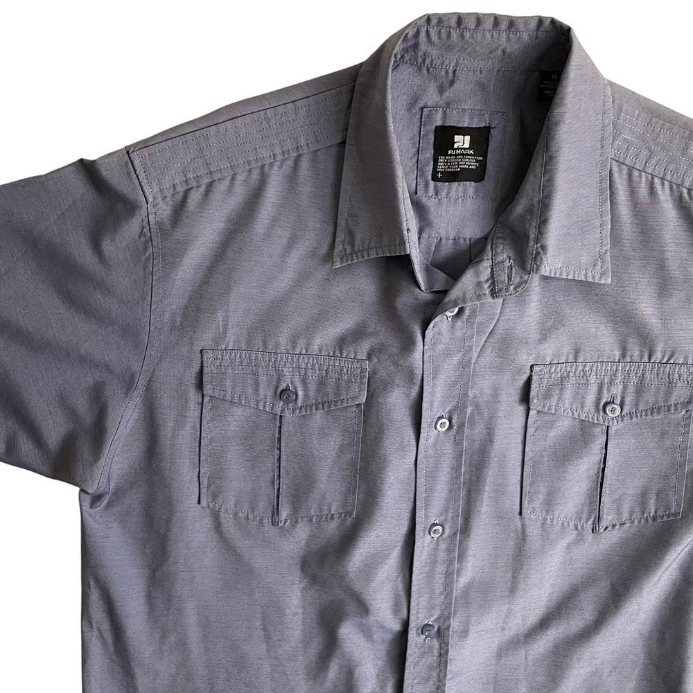 PJ Mark Mens‎ Blue Short Sleeve Button Up Shirt Casual Workwear Top, XL